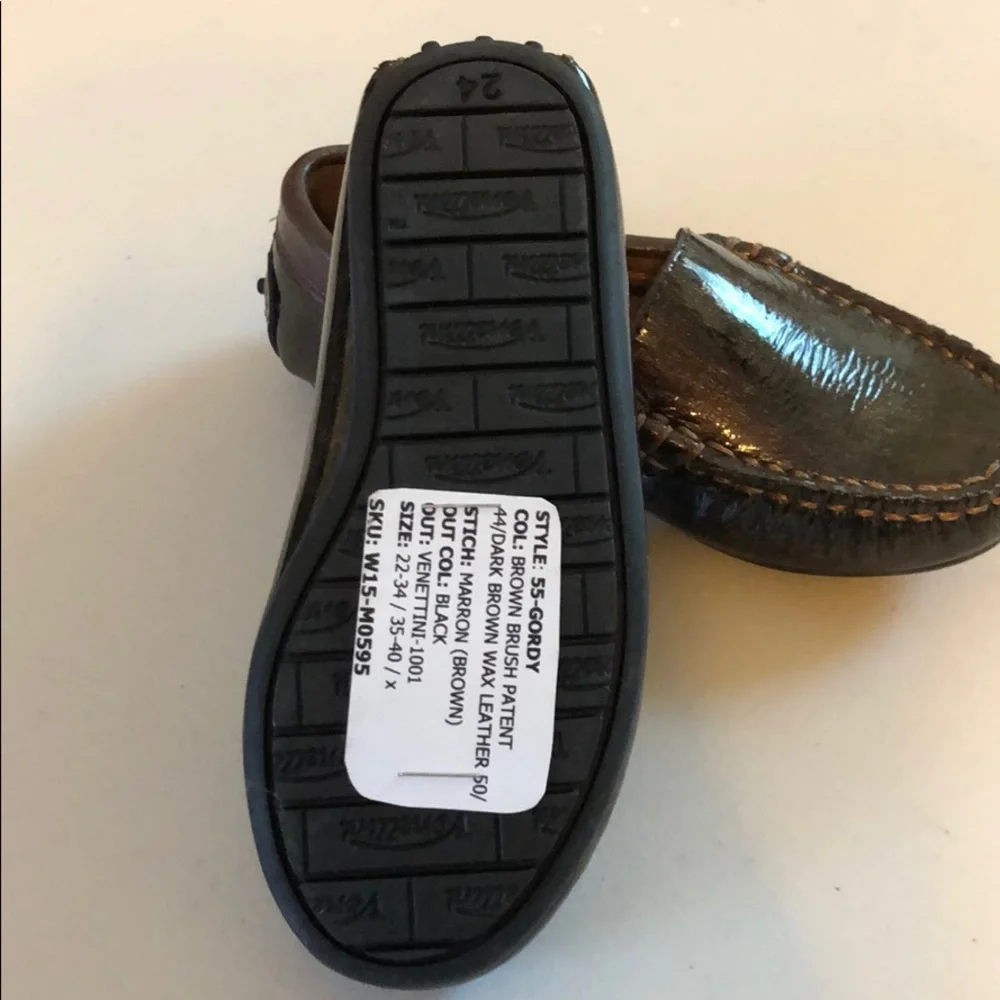 Venettini Kids Brown Metallic Leather Moccasins